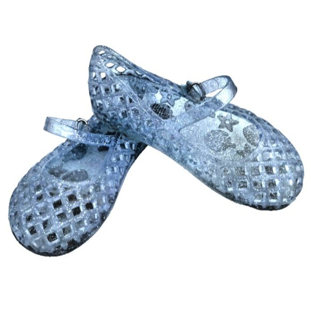 Old Navy Toddler Girls Clear Glitter Jellies Ankle Buckle Flat Sandal Size 10T